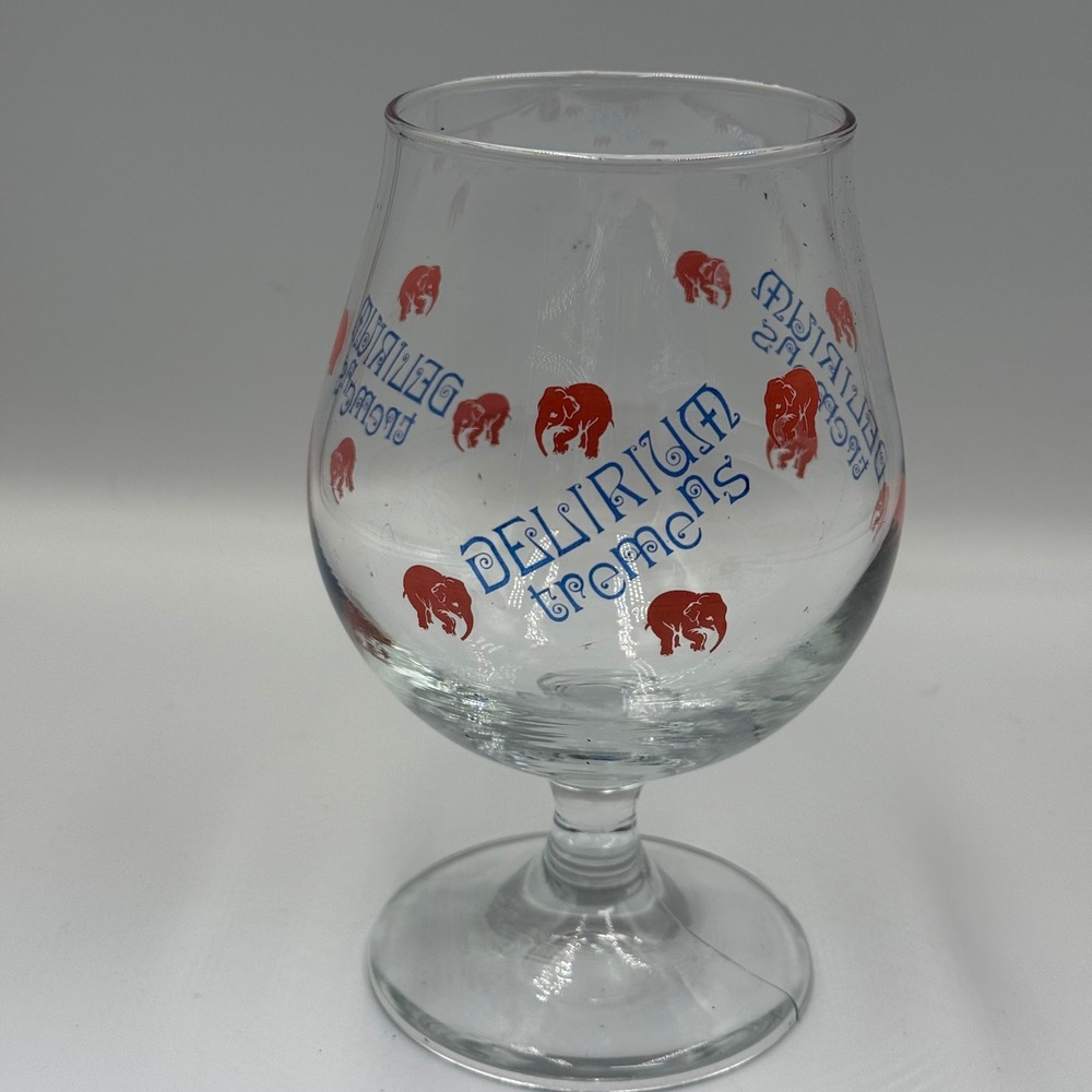 Delirium Tremens Belgian Beer Snifter Glass Pink Elephant Logo 6 Inch Tulip